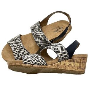Life Stride Aztec Blue & White Strappy Wedge Sandals, Wide Width